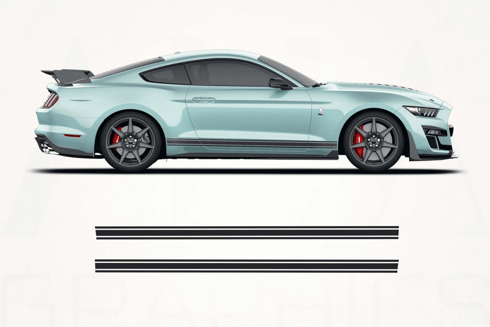 Light blue sports car with black stripes on a white background, featuring AHA Graphics logo.