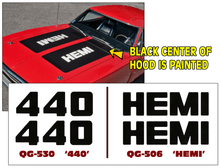 Load image into Gallery viewer, 1970 Dodge Charger HEMI or 440 Hood Decal Set - 6" x 19"