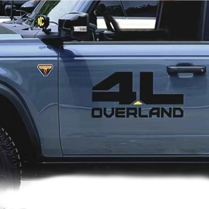 Overland 4L Blackout Door Decal for Ford Bronco | Off-Road Vinyl Graphic Pair