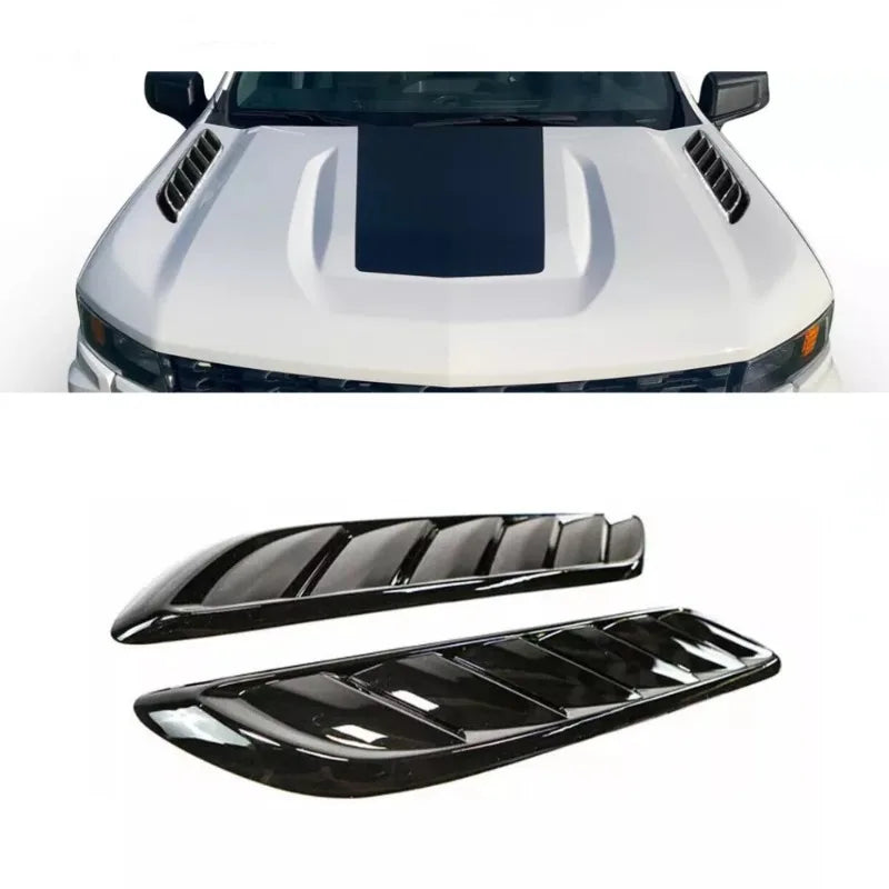 Glossy Black Front Hood Side Air Flow Vent Scoop Decor Trim Fit For Chevy Silveryado