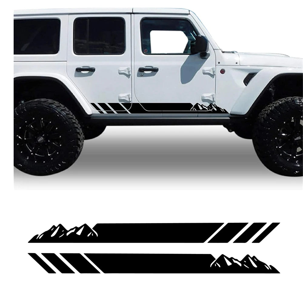 2PCS Mountain Stripes Car Door Stickers - Vinyl Side Graphics for Jeep Wrangler JL JK TJ (2007-2022)