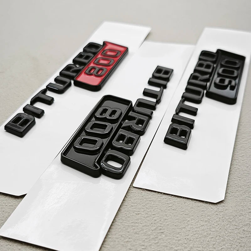 Gloss Black BITURBO 800 / 900 Side Fender Emblem Decal for Mercedes-Benz AMG | Badge Sticker