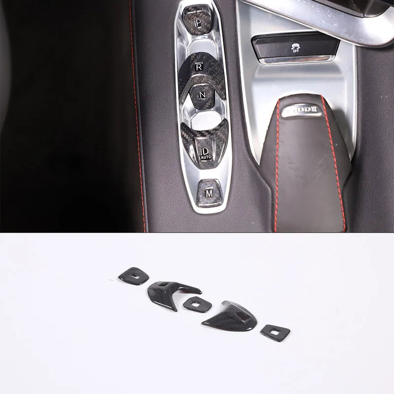Real Carbon Fiber Cover For Chevrolet Corvette C8 2020 2021 2022 2023 Car Console Gear Shift Button Sticker Accessories