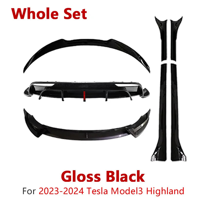 Full Body Kit — Bumper Lips, Diffuser & Spoiler for Tesla Models | Gloss Black & Carbon Tuning