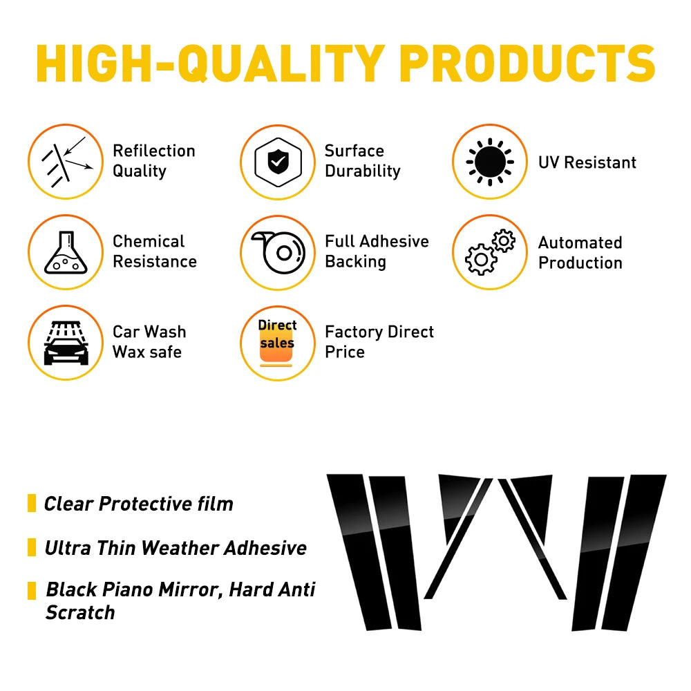 8Pcs Black Car Door Window Column BC Pillar Post Cover Trim PC Material Sticker For Volkswagen VW Polo MK6 2019-2024 Accessories