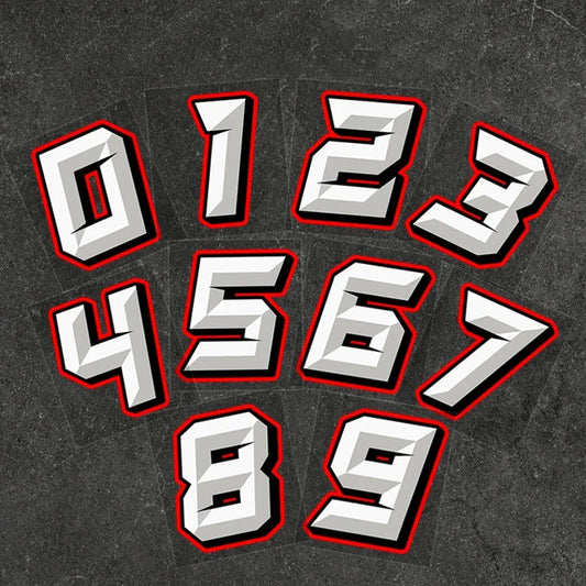 Racing Numbers Vinyl Decals - 0 to 9 Helmet & Motorcycle Stickers