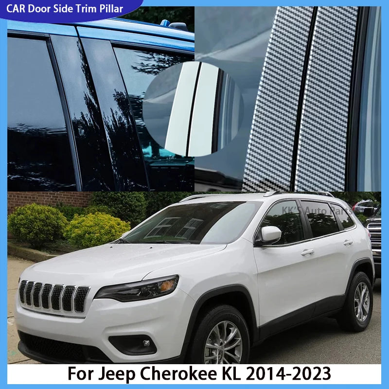 Fit For Jeep Cherokee KL 2014-2023 Gloss Black Door SIde Decor Pillar Post Window Moulding Trim Stiker Cover Accessories Set
