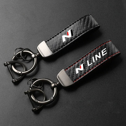 Carbon Fiber Leather Keychain with Horseshoe Buckle for Hyundai N Line Models | Premium Accessory for Elantra, Sonata, Veloster, and More