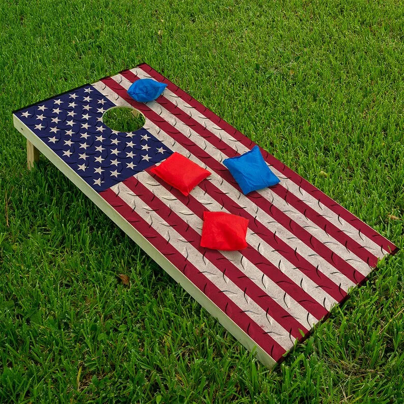 Cornhole Board Wraps - Set of 2 USA American Flag Steel Art Vinyl Decals for Professional Boards