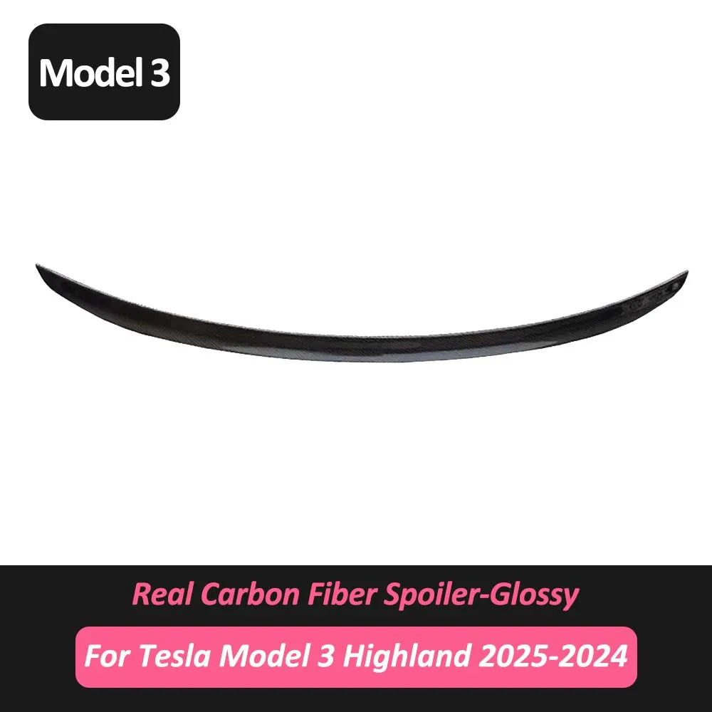Forged Carbon Grain Rear Trunk Spoiler for Tesla Model 3 Highland (2024) | Gloss & Matte Finish