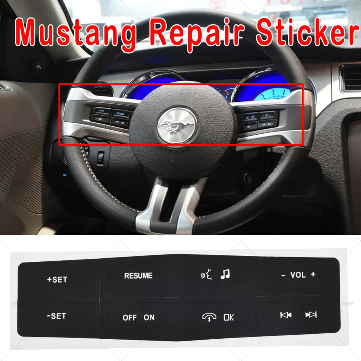 Steering Wheel Button Repair Decal for Ford Mustang (2015-2019) | Control Sticker