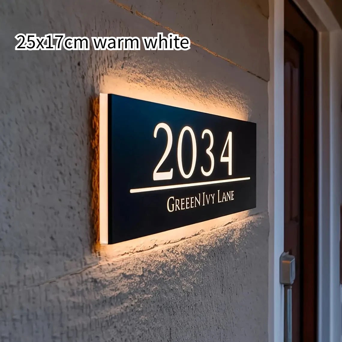 Custom LED House Number Sign Backlit Crystal Base Luminous Acrylic Logo Sign Home Entrance Door Plate for Villa Apartment Decor