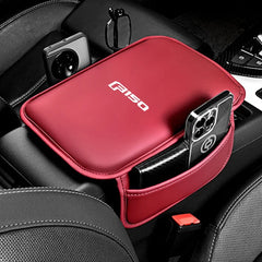 Leather Center Console Armrest Pad & Storage Pocket for Ford F-150 | Brown / Black / Red