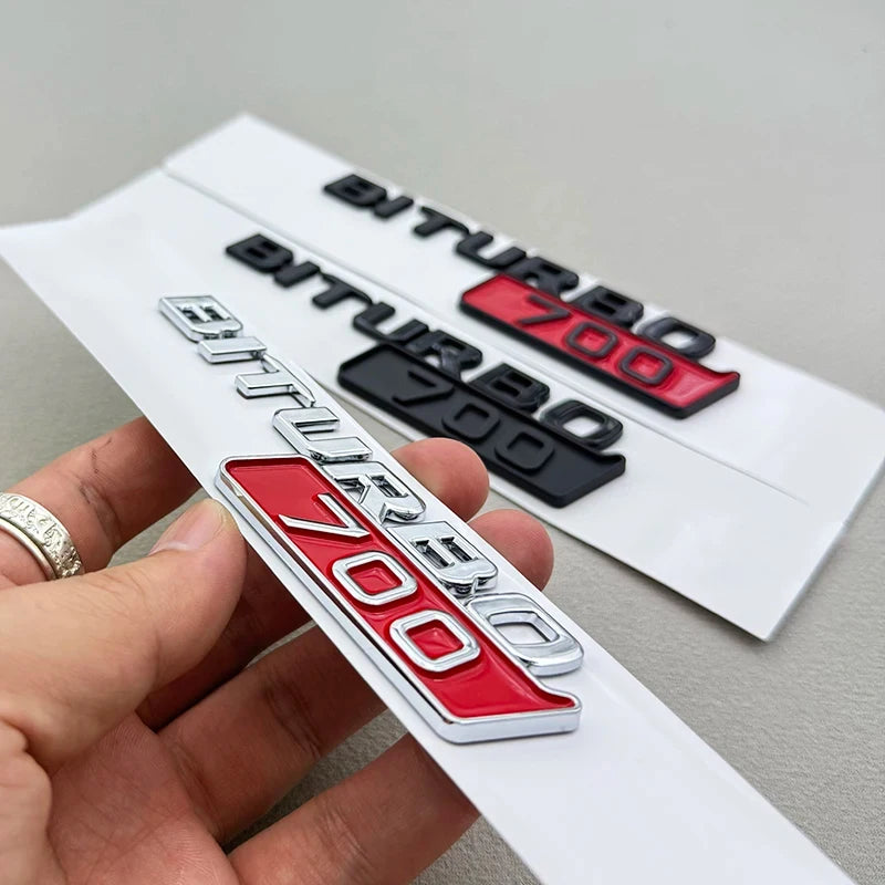 2-Piece BITURBO 700 Letters Fender Side Badge Emblem Decal for Mercedes-Benz AMG | 3D Sticker