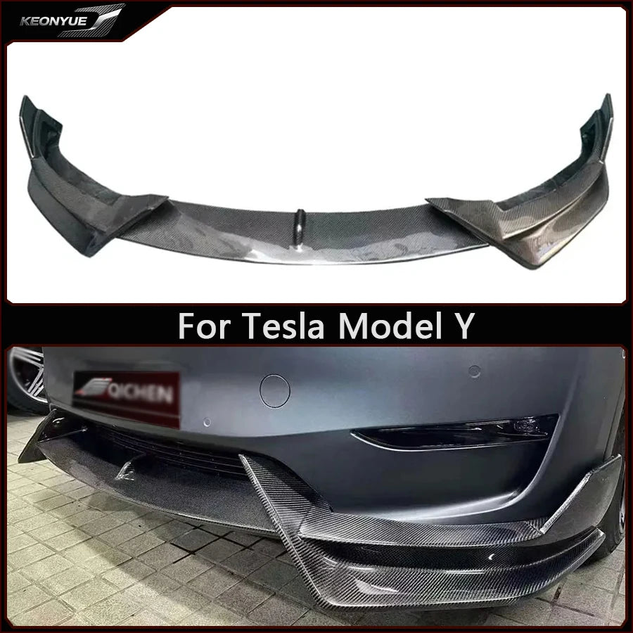 Real Carbon Fiber Front Bumper Lip & Diffuser Spoiler for Tesla Model Y | Diverter Body Kit