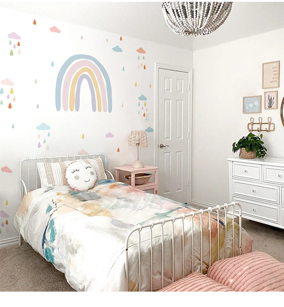 Boho Rainbow Wall Decals - Waterproof Nursery Stickers for Kids' Rooms & Bedrooms