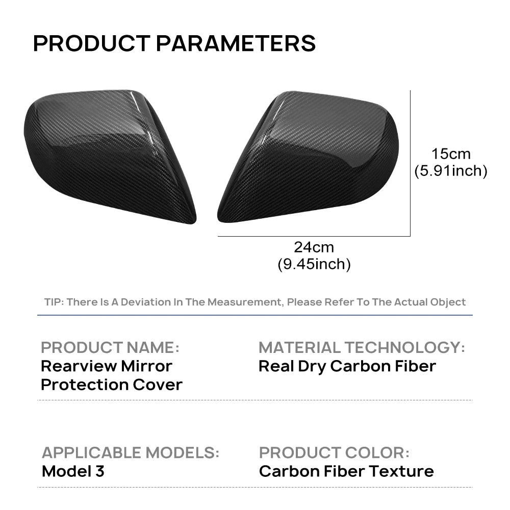 Car Rearview Mirror Case Cover For Tesla Model 3 Model3 2016-2023 2024 Highland Real Carbon Fiber Auto Exterior Mirrors Cap