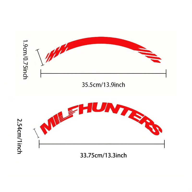 MILFHUNTERS Red Tire Letter Stickers | Universal Rubber Wheel Sidewall
