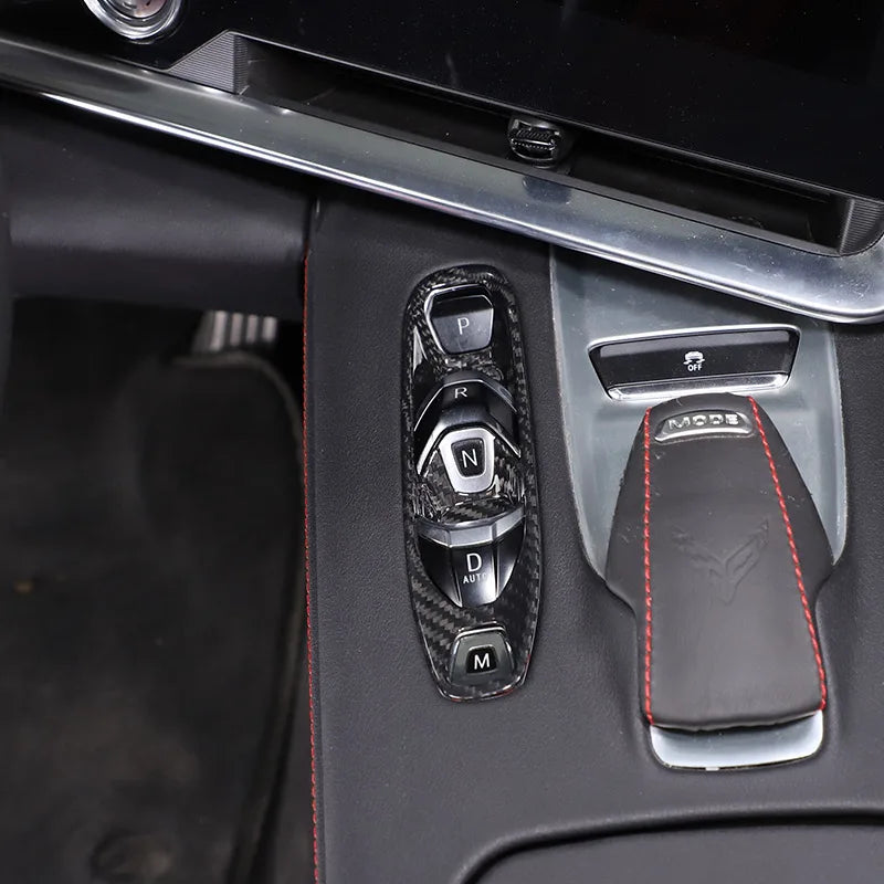 Real Carbon Fiber Cover For Chevrolet Corvette C8 2020 2021 2022 2023 Car Console Gear Shift Button Sticker Accessories