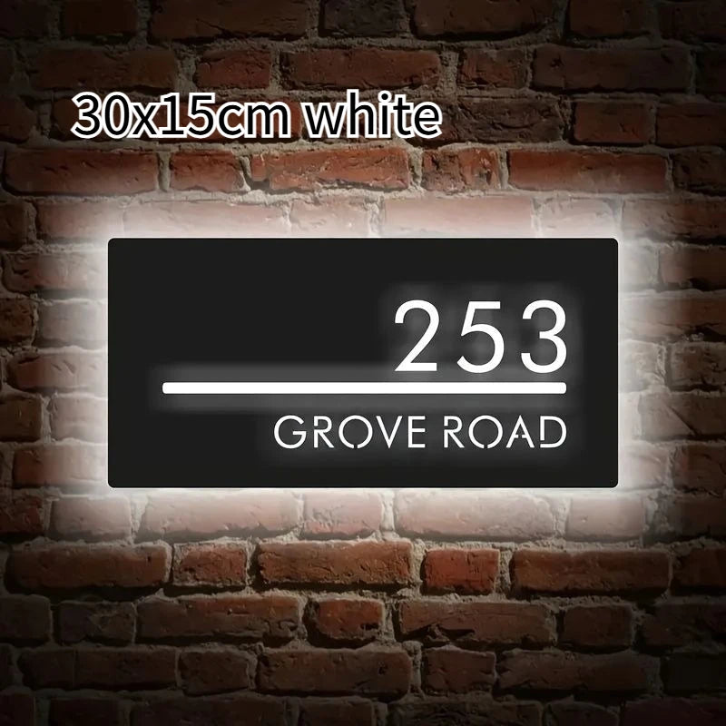 Custom LED House Number Sign Backlit Crystal Base Luminous Acrylic Logo Sign Home Entrance Door Plate for Villa Apartment Decor