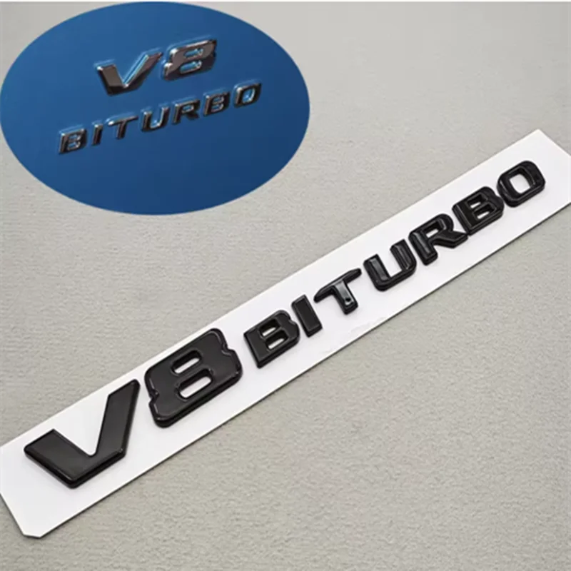Chrome V8 BITURBO Fender Side Badge Emblem Decal for Mercedes-Benz AMG | Logo Sticker