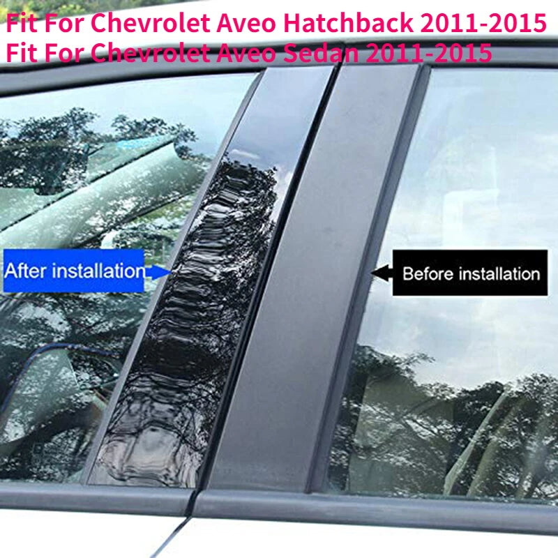 Glossy Black Pillar Posts Window Door Trims Sticker Cover Kits Auto Styling Fit for Chevrolet Aveo Hatchback Sedan 2011-2015