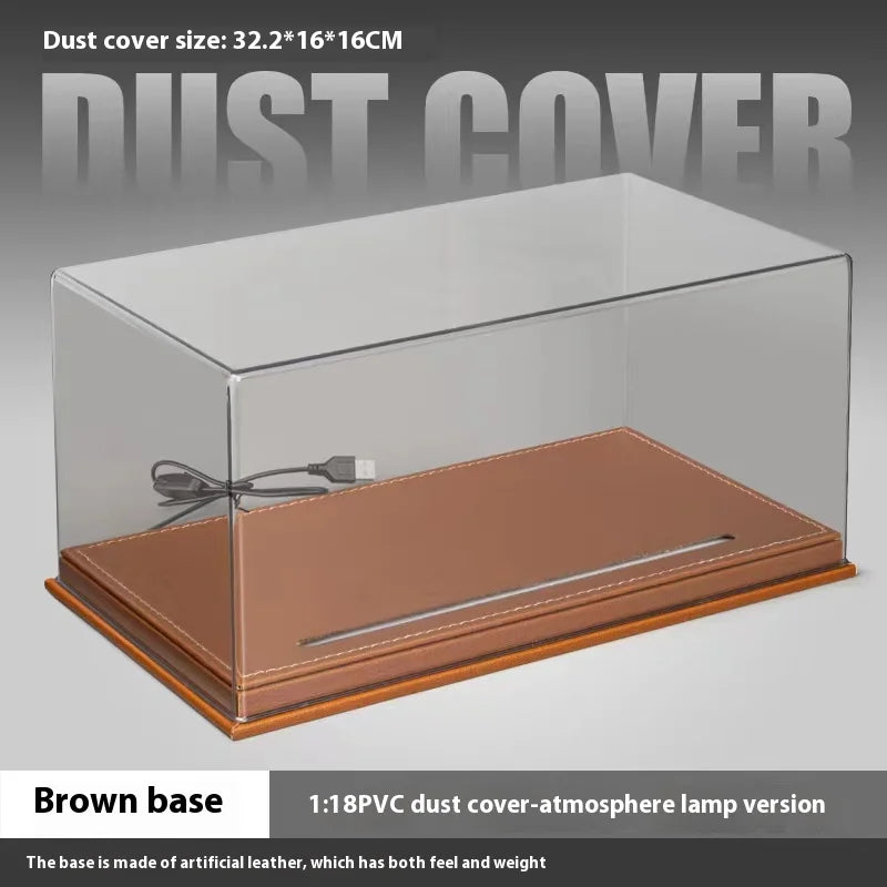 1:18 Scale Car Model Display Box with Light | PVC Dust Cover Lighted Transparent Bookshelf Case