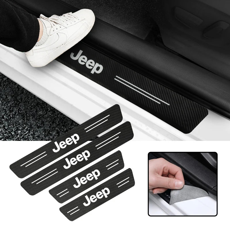 Carbon Fiber Door Sill Anti-Stepping Protector Sticker for Jeep Renegade | Leather-Look JEEP