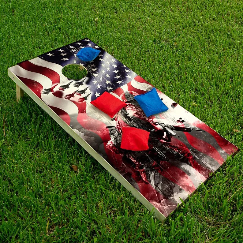 Cornhole Board Wraps and Decals for Boards Set of 2 Skins Professional Vinyl Covers Sticker - American Flag Military War Combat