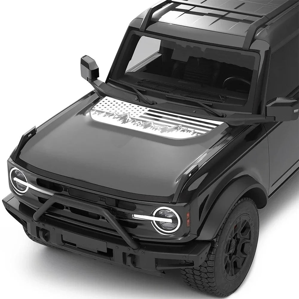 USA Flag Mountain & Tree Hood Bonnet Decal for Ford Bronco | Styling Vinyl Sticker