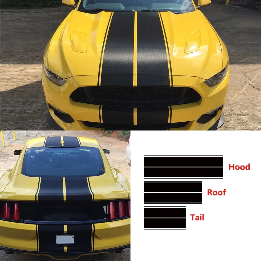 Hood, Roof & Trunk Stripe Decal for Ford Mustang EcoBoost / Shelby GT | PVC Racing Kit