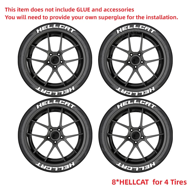 HELLCAT 3D Tire Letter Stickers for 4 Tires | 8pc Waterproof PVC