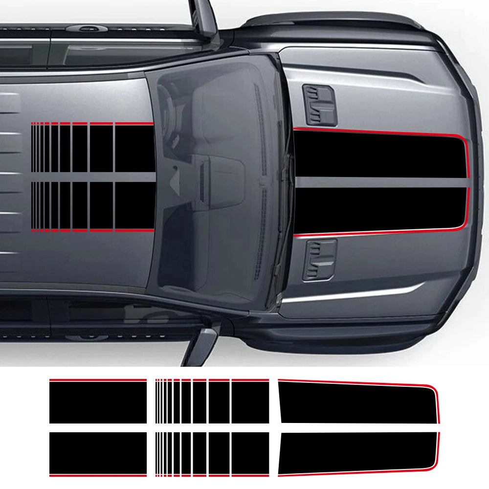 Hood, Bonnet, Roof & Trunk Racing Stripe Vinyl Kit | Full-Length Engine Cover Graphics