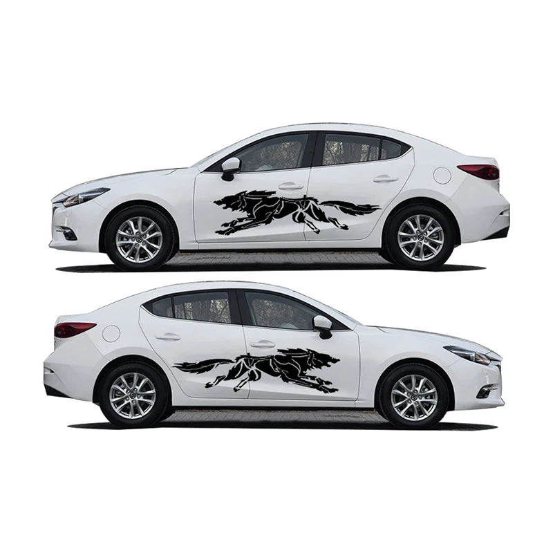 Tribal Hunting Cat & Wolf Vinyl Decal - Grunge Tattoo Design for Dodge Charger, Car, or Truck