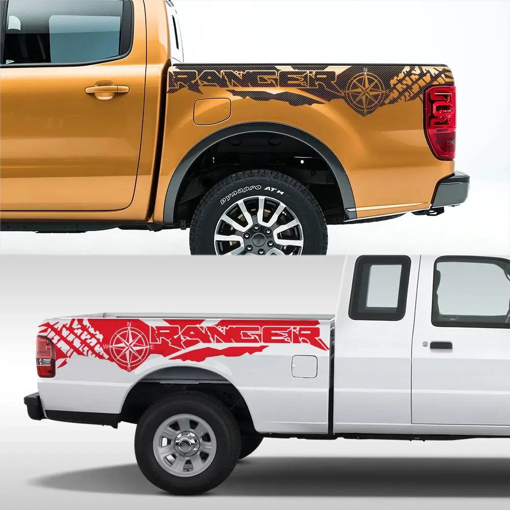 Tire Print & Compass Adventure Tail Decal for Ford Ranger Raptor | 2-Piece Vinyl