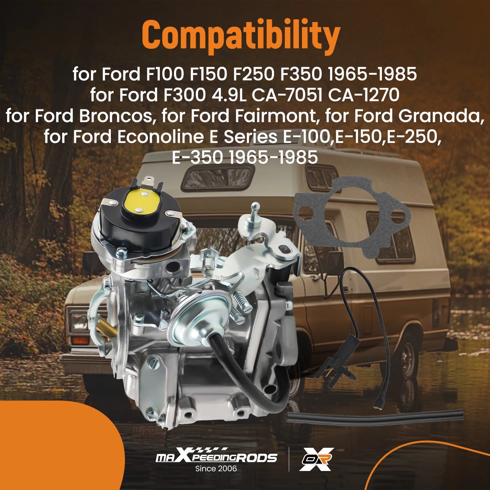 43mm 1-Barrel Carburetor for Ford F150 F250 F350 4.9L 4.1L 3.3L Engine Brand New Kit