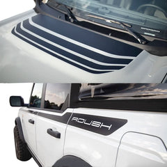 Matte Black Roush-Style Hood & Waistline Stripe Decal for Ford Bronco 4-Door | Precut Vinyl Overlay