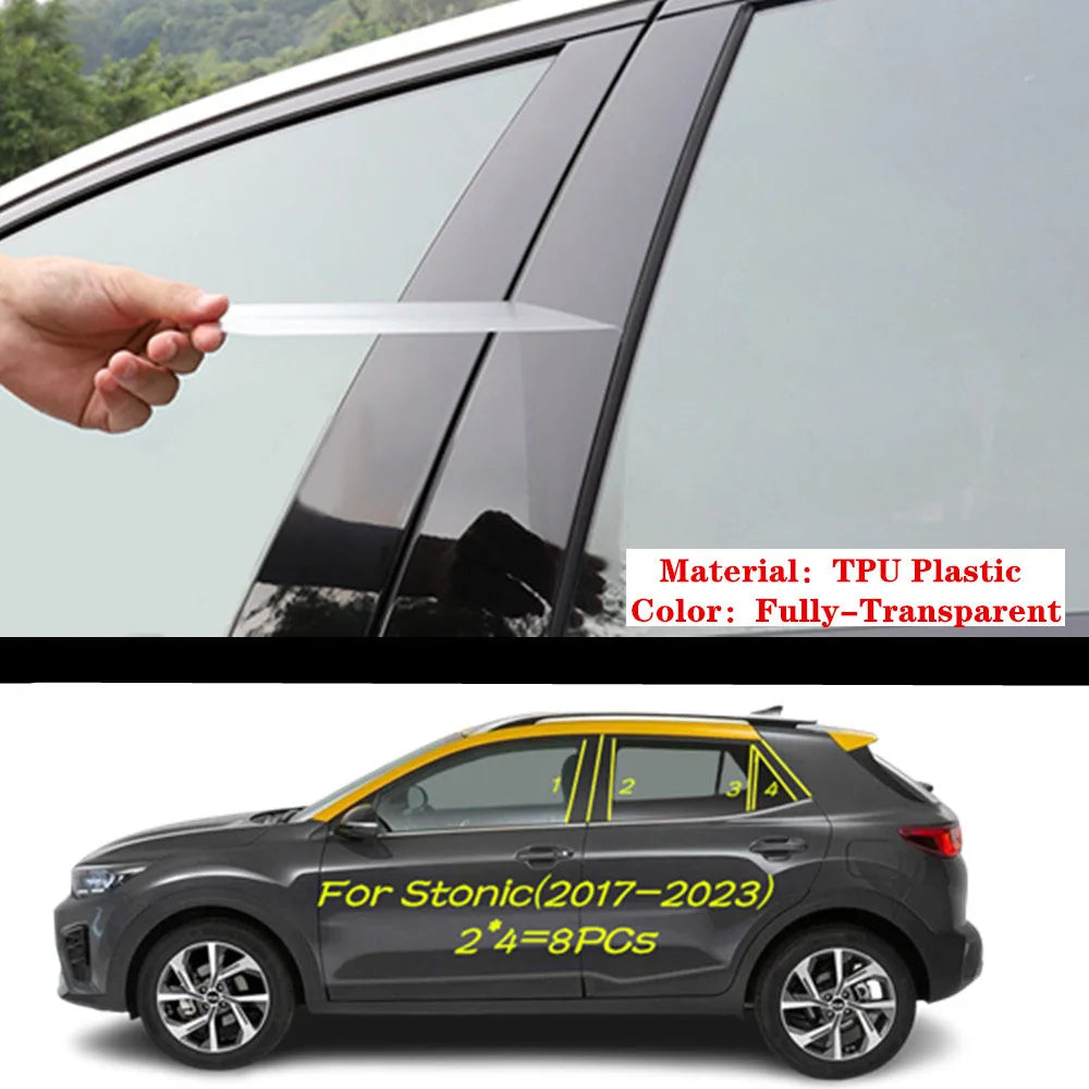 For Kia Stonic/KX1 2017 2018 2019 2020-2024 Car TPU/Glossy Mirror Pillar Post Cover Door Trim Window Molding Sticker Accessories