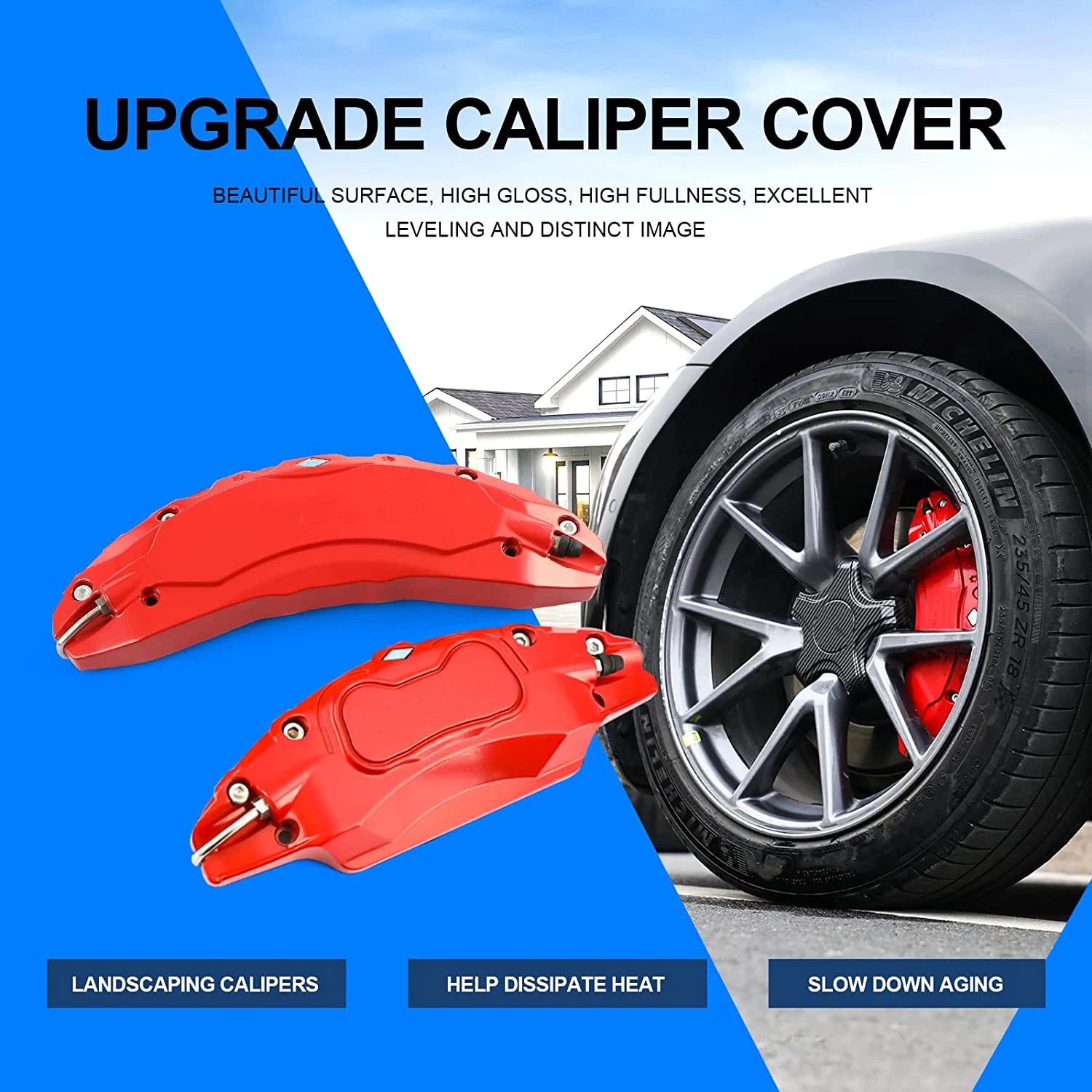 For Tesla Model 3 Brake Caliper Covers 2017 2018 2019 2020 2021 2022 2023 4pcs 18 19in wheel cover with Stickers(not fit 3 2024)