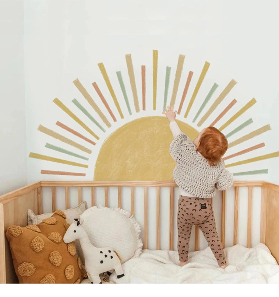 Boho Sun Wall Stickers - Self-Adhesive Nursery Wallpaper for Kids' Rooms