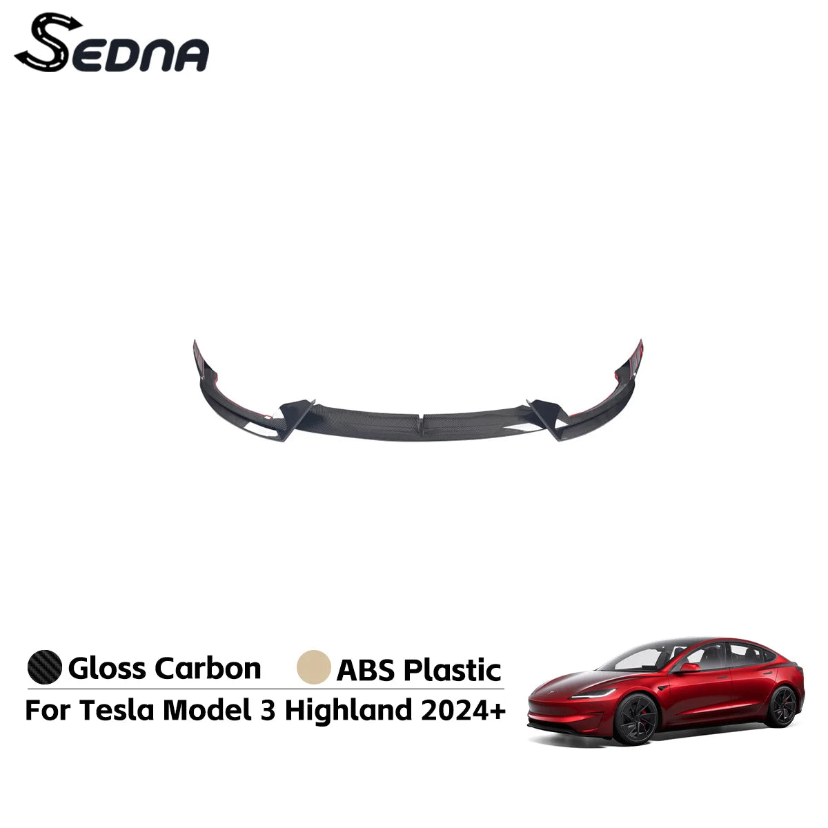 Front Bumper Lip Spoiler Splitter for Tesla Model 3 (2017–2023) & Highland (2024+) | SEDNA