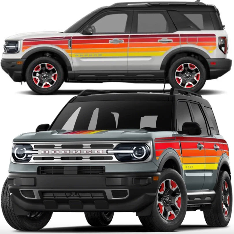Retro Sunset Stripe Decal Kit for Ford Bronco Sport | Hood & Waist Line Vinyl Graphics