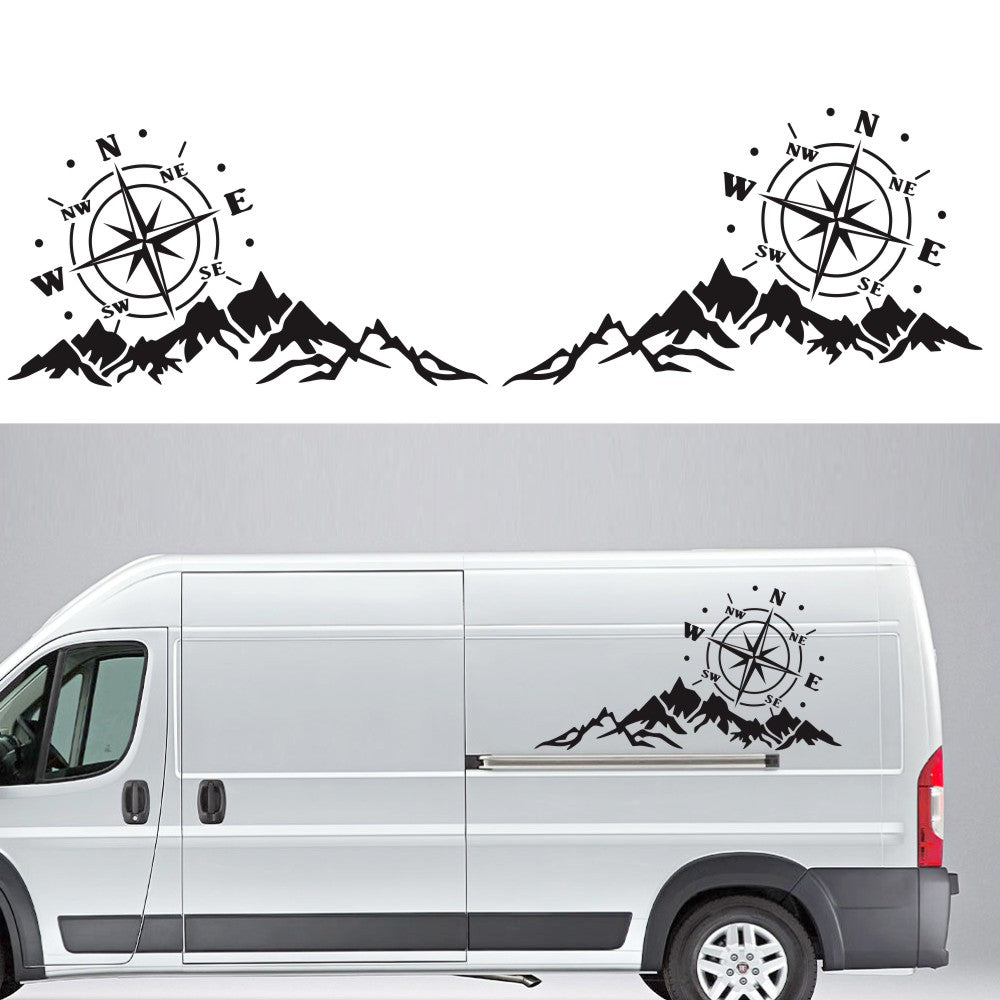 2PCS Mountain Adventurers Compass Car Sticker - Vinyl Graphics in Multiple Sizes (12