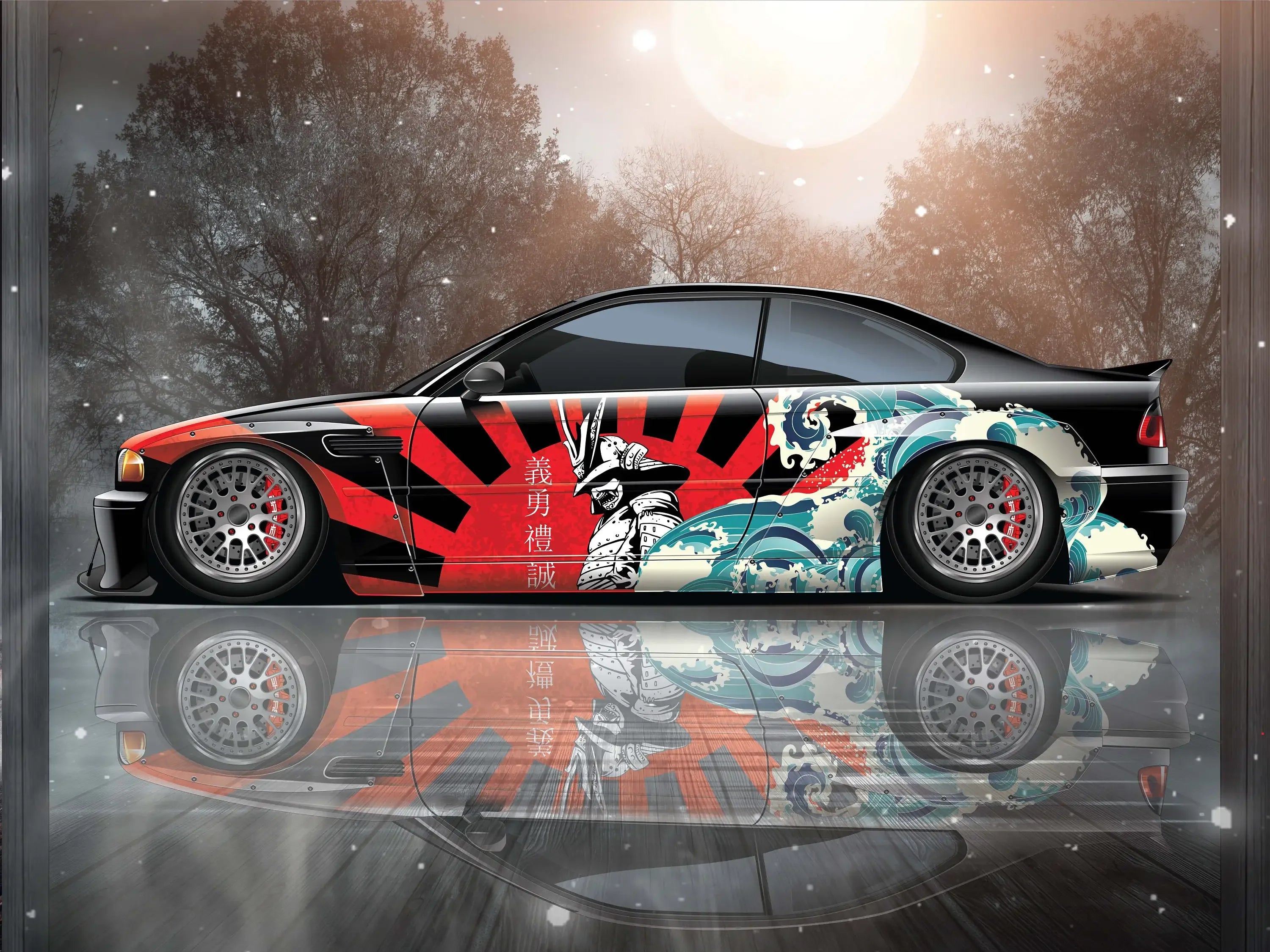 Samurai Car Wrap - Japanese Vehicle Livery Cast Vinyl Sticker for Anime-Inspired Car Decoration