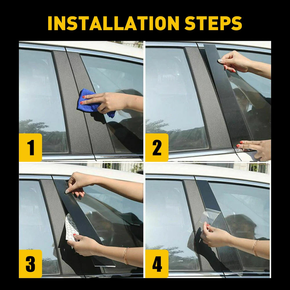 8Pcs Black Car Door Window Column BC Pillar Post Cover Trim PC Material Sticker For Volkswagen VW Polo MK6 2019-2024 Accessories