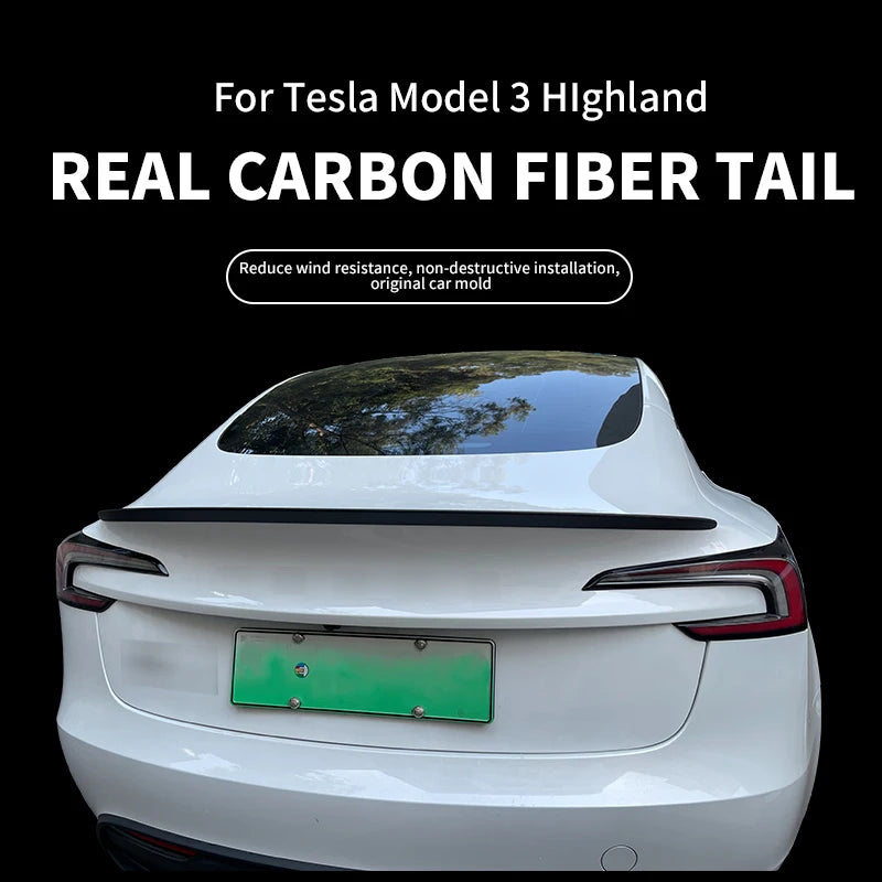 Forged Carbon Grain Rear Trunk Spoiler for Tesla Model 3 Highland (2024) | Gloss & Matte Finish