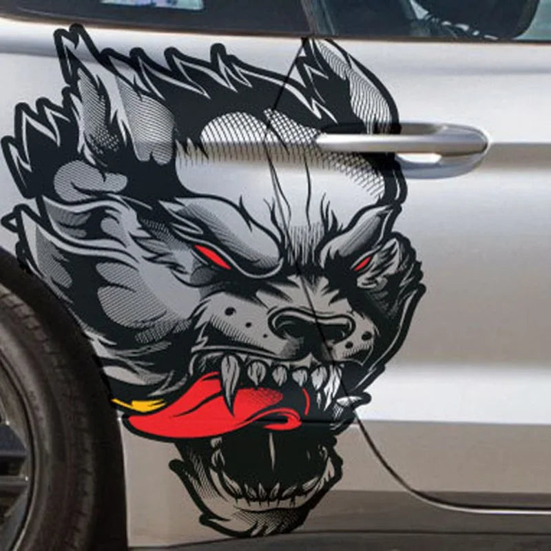 Tribal Hunting Cat & Wolf Vinyl Decal - Grunge Tattoo Design for Dodge Charger, Car, or Truck