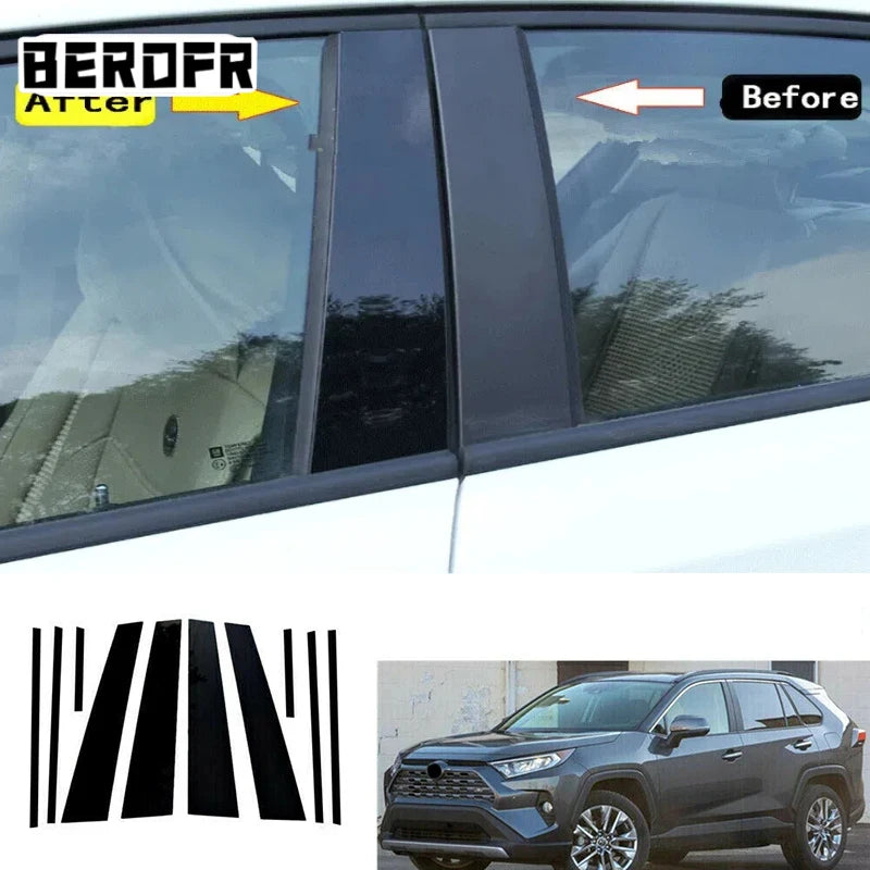 Fit For Toyota RAV4 2019 2020 2021 2022 2023 Glossy Piano Black Pillar Posts Window Decor Door Side Mouliding Trim Cover