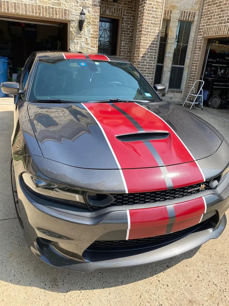 Car Stickers twin two-tone rally stripe fits all models from 2005 onwards FOR Dodge Charger GT R/T Scat Pack Hellcat Demon T/A