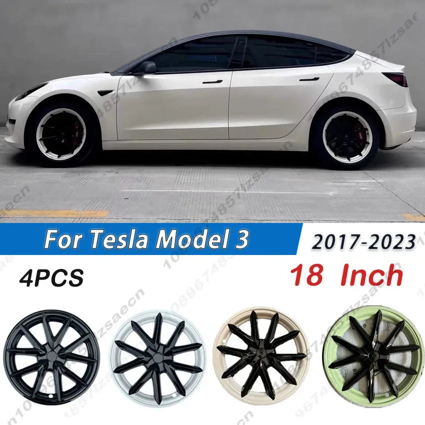 18" Replacement Hub Cap Wheel Covers for Tesla Model 3 (2017–2023) | 4-Piece ABS Set